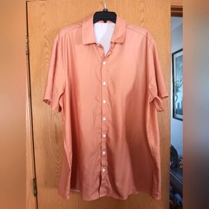 Men's size 2XL,  orange polyester button front shirt
